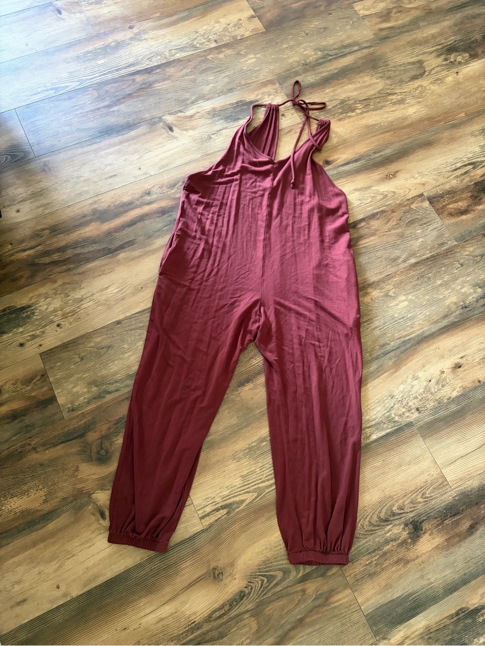 lovestitch Burgundy Halter Tie-Back Jumpsuit